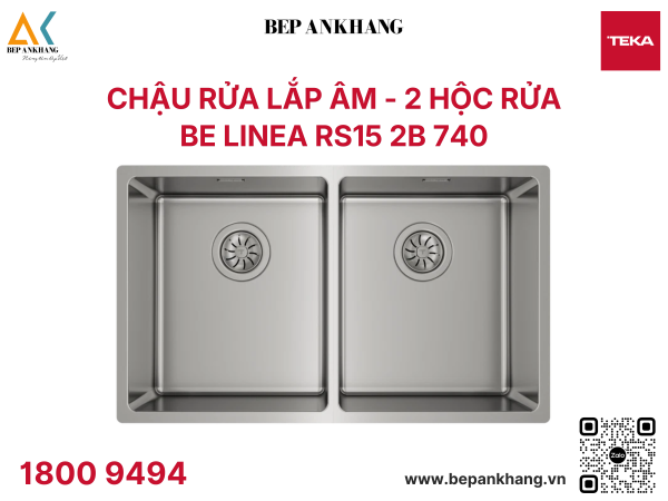 Chậu rửa lắp âm Teka Be Linea RS15 2B 740 - Chất liệu thép không gỉ - Xuất xứ Tây Ban Nha
